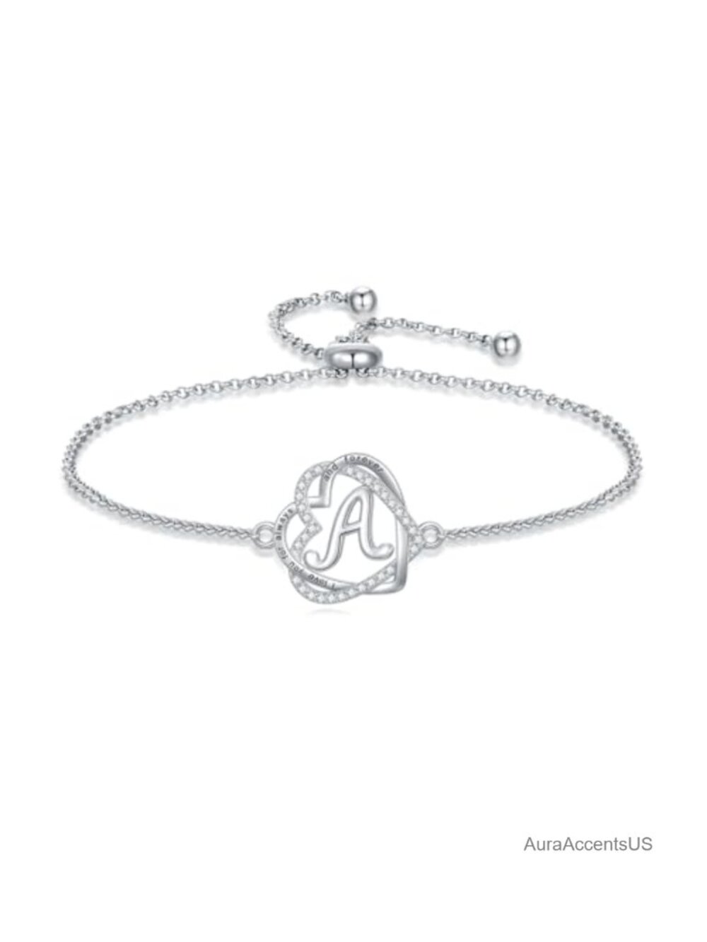 925 Sterling Silver Heart Initial Bracelet Women Love Gift
